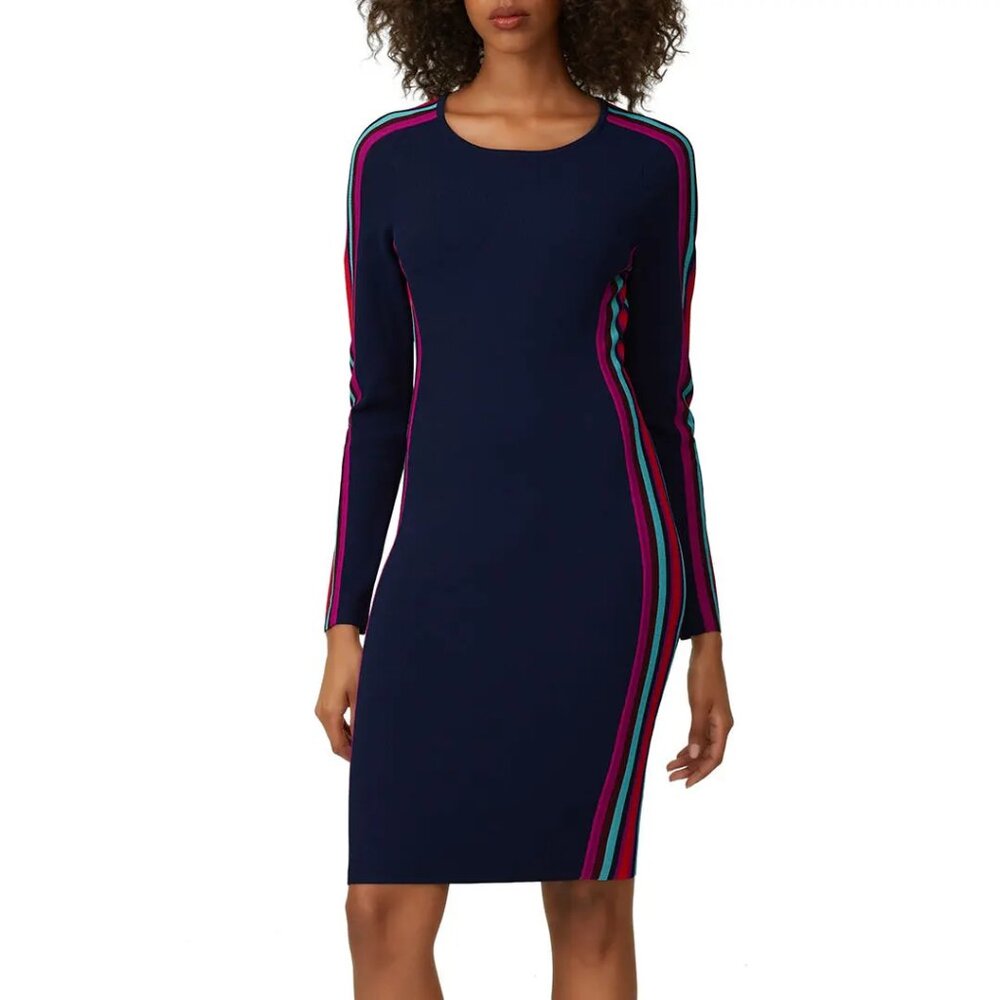 Milly Racer Stripe Navy Blue Long Sleeve Mini Dress